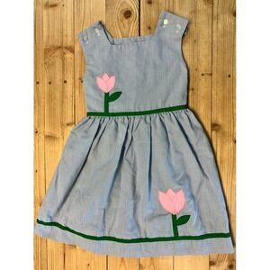 Her‎ Majesty Girl's Blue Striped Tulip Applique Dress Size 6 Cute Outfit
